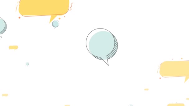 Animation Empty Blue Yellow Speech Bubbles Rising White Background Global — Stock Video