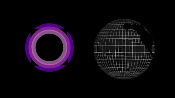 Animación Círculos Globo Girando Sobre Fondo Negro Redes Sociales Globales — Vídeo de stock