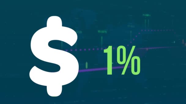 Animación Signo Dólar Con Porcentaje Sobre Procesamiento Datos Financieros Concepto — Vídeos de Stock