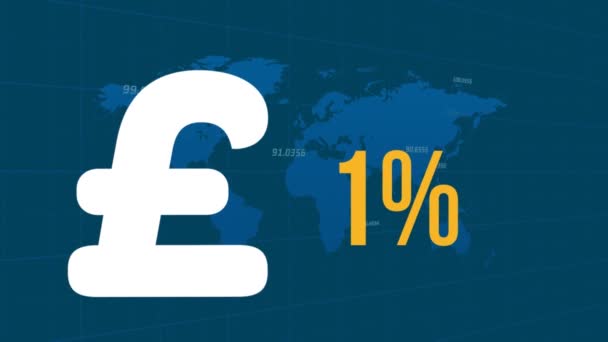 財務データ処理の割合で英国ポンド記号のアニメーション 世界中の金融 ビジネス デジタルインターフェースの概念がデジタルで生成されたビデオ — ストック動画