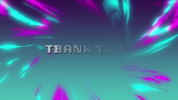 Animación Texto Agradecimiento Sobre Las Luces Púrpura Azul Concepto Videojuegos — Vídeo de stock