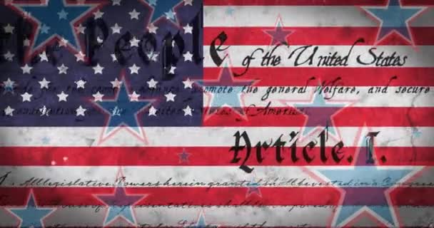 Animation American Constitution Text Red White Blue Stars American Flag — Stock Video