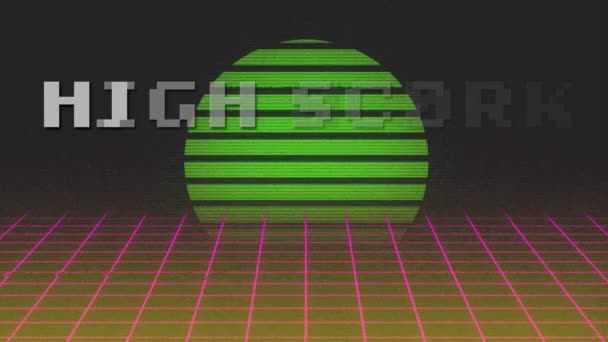 Animație Text Alb Pixel Scor Mare Peste Mișcare Grilă Roz — Videoclip de stoc