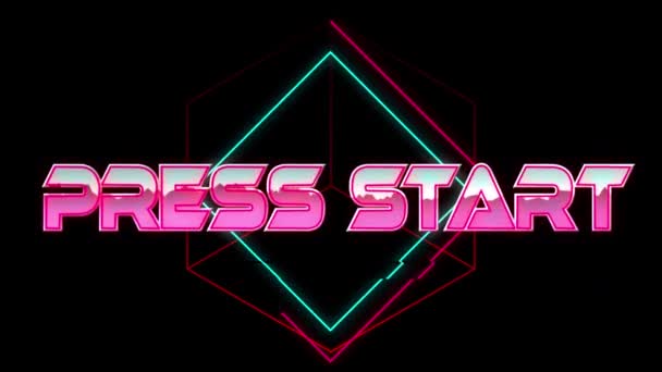 プレスのアニメーションは 黒のネオンライン上のピンクの金属でテキストを開始します ビデオゲーム エンターテイメントとデジタルインターフェースの概念デジタル生成されたビデオ — ストック動画