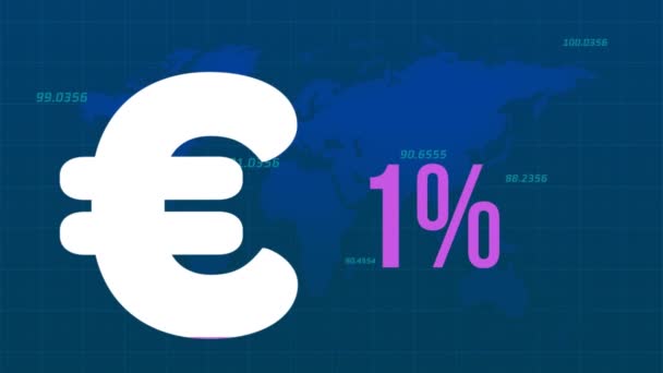 Animace Znaménka Eura Procentech Nad Zpracováním Finančních Údajů Globální Koncepce — Stock video