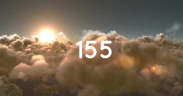 Animación Números Creciendo Sobre Las Nubes Cielo Redes Sociales Globales — Vídeo de stock