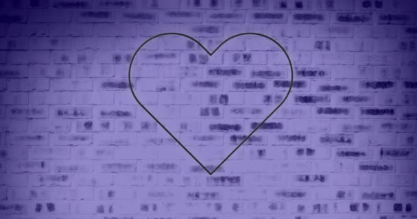 Κινούμενο Σχέδιο Νέον Καρδιά Εικονίδιο Πάνω Από Τούβλο Τοίχο Μωβ — Αρχείο Βίντεο