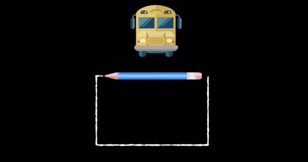 スクールバスや鉛筆線のアニメーション 教育と学習の概念をデジタルで生成し — ストック動画