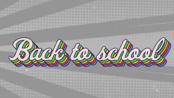 Digital Animation Back School Text Rainbow Shadow Effect Grey Radial — 비디오