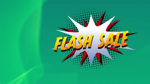 Flash Sale Text Retro Speech Bubble Digital Waves Green Background — Stock Video