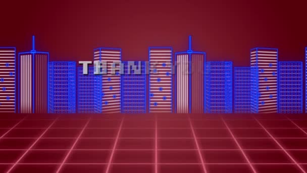 Animace Bílého Pixelového Textu Děkujeme Přes Červenou Modrou Mřížku Město — Stock video