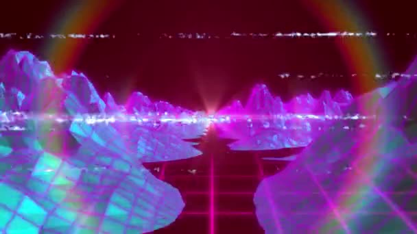 Animáció Vonalak Torzulás Moving Pink Grid Valley Purple Landscape Videojáték — Stock videók