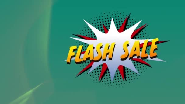Flash Verkaufstext Über Retro Sprechblase Gegen Digitale Wellen Auf Grünem — Stockvideo