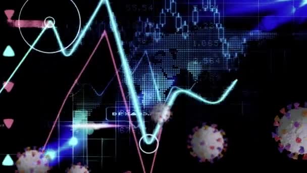 Animación Covid Celdas Sobre Estadísticas Procesamiento Datos Global Covid Concepto — Vídeos de Stock