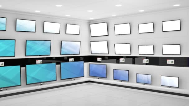 Animation Rows Television Sets Glowing Pattern Blue Screens Store Global — Stock Video