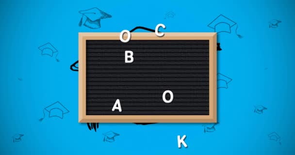 Animation Welcome Back School Text School Items Εικονίδια Και Μπλε — Αρχείο Βίντεο