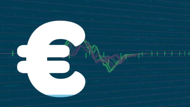 Animatie Van Verwerking Van Financiële Gegevens Euro Pictogram Zwarte Achtergrond — Stockvideo