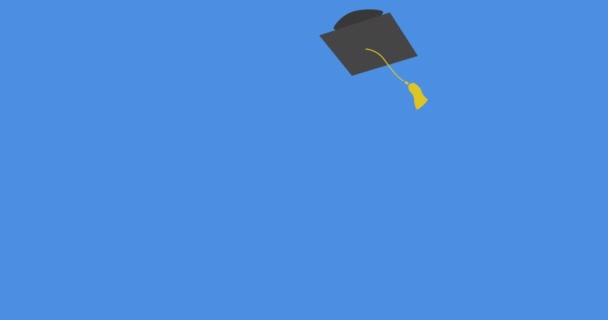 Ψηφιακό Animation Πολλαπλών Εικόνων Καπέλο Αποφοίτησης Που Υπάγονται Μπλε Φόντο — Αρχείο Βίντεο