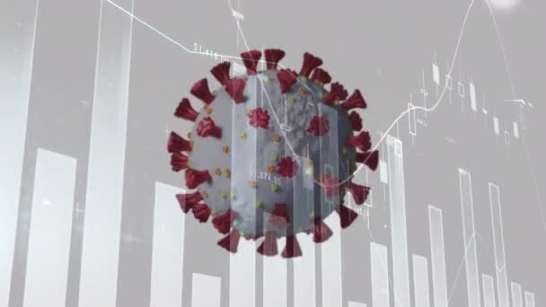 Animación Covid Cell Sobre Estadística Procesamiento Datos Global Covid Concepto — Vídeos de Stock