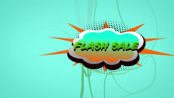 Flash Verkaufstext Über Retro Sprechblase Vor Welligen Grünen Linien Auf — Stockvideo