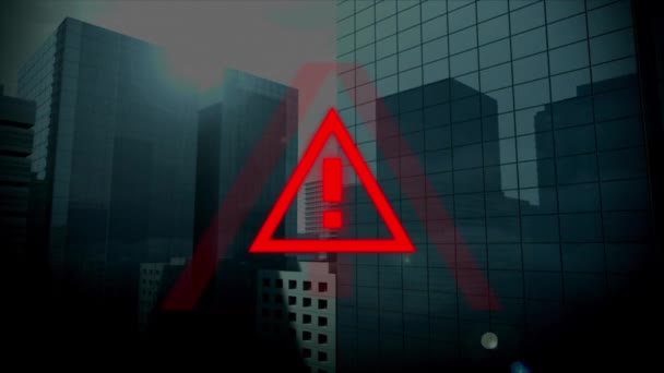 Animáció Kovid Figyelmeztető Jel Felett Városkép Globális Covid Világjárvány Koncepció — Stock videók