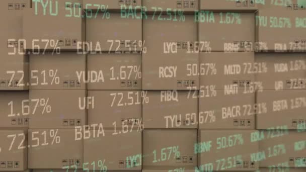 Processamento Dados Mercado Ações Contra Pilha Caixas Segundo Plano Conceito — Vídeo de Stock