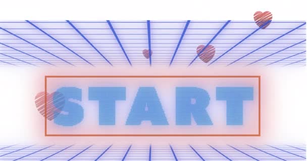 Animation Start Text Heart Digital Icons Grid Video Game Digital — Stock Video