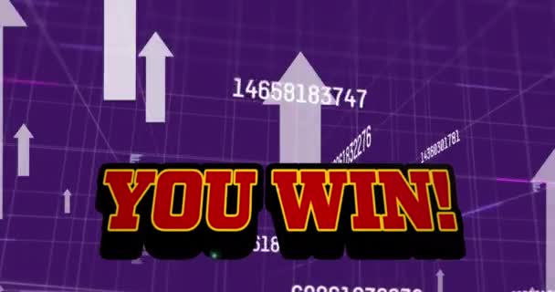 You Win Text Multiple Changing Numbers Arrow Moving Upwards Purple — Stock Video