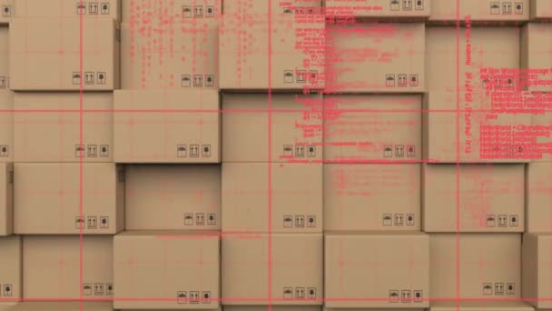 背景にあるボックスのスタックに対するグリッドネットワーク上のデータ処理 輸送事業のコンセプト — ストック動画