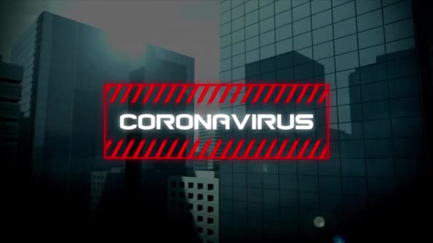 Animatie Van Covid Waarschuwingstekst Stadsgezicht Global Covid Pandemisch Concept Digitaal — Stockvideo