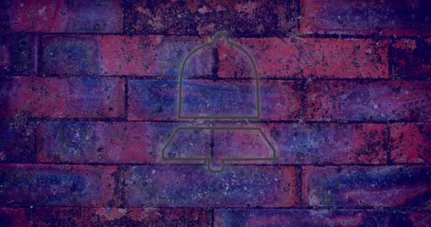 Animacja Neonowej Ikony Dzwonka Nad Murem Media Społecznościowe Połączenia Koncepcja — Wideo stockowe
