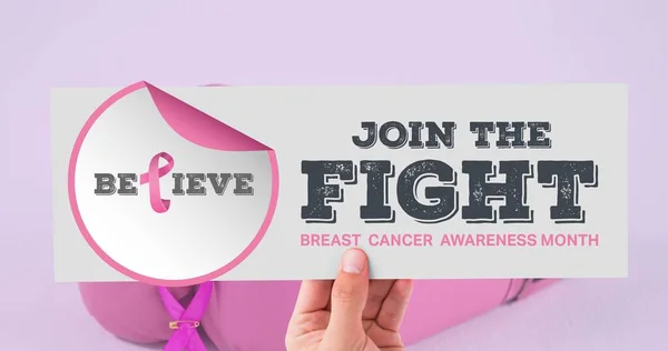 粉红丝带标志的组成和乳腺癌的白色背景 乳腺癌认识运动概念数字化生成的图像 — 图库照片
