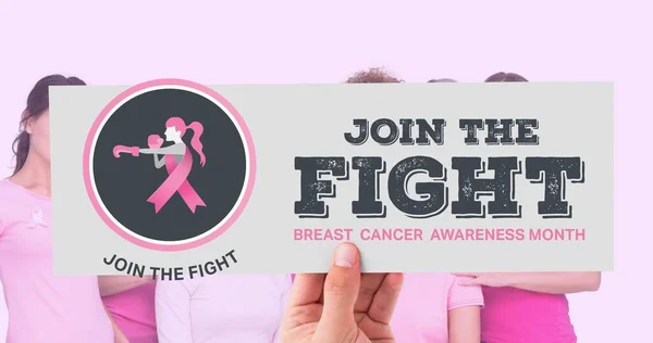 Composition Pink Ribbon Logo Breast Cancer Text Diverse Group Women — Stock Photo, Image