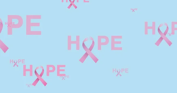 과파란 배경에 문자로 구성되어 유방암 캠페인은 디지털로 만들어 이미지 개념이다 — 스톡 사진