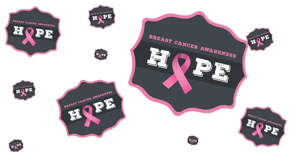 Composition of pink ribbon logo and hope text on white background. breast cancer positive awareness campaign concept digitally generated image.