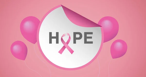 Composición Del Logotipo Cinta Rosa Con Globos Texto Esperanza Fondo — Foto de Stock