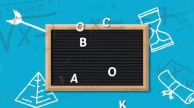 Okul eşyaları simgeleri üzerinden okula dönüş metninin animasyonu. eğitim ve öğrenme kavramı dijital olarak oluşturulmuş video.
