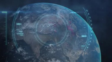 Dünya üzerinde covid 19 hücrenin animasyonu, tarama ve veri işleme. küresel covid 19 salgın konsepti dijital olarak oluşturulmuş video.