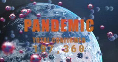 Dünya üzerinde covid 19 hücre ve pandemik veri işleme animasyonu. küresel covid 19 salgın konsepti dijital olarak oluşturulmuş video.