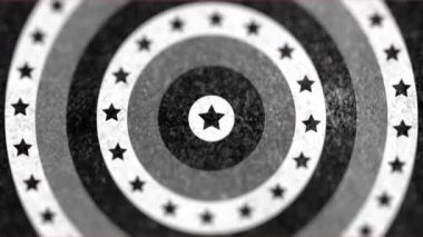Yuvarlak kırmızı pankarttaki rakamlar siyah zemin üzerindeki dönen dairelerdeki yıldızlara göre artıyor. Amerikan bayrağı tasarımı ve vatanseverlik kavramı