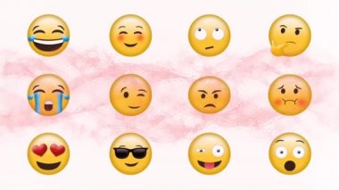 Beyaz arka planda DNA ipliği olan emoji simgelerinin animasyonu. küresel sosyal medya ve iletişim konsepti dijital olarak oluşturulmuş video.