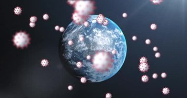 Dönen dünya üzerinde covid 19 hücrenin animasyonu. küresel covid 19 salgın konsepti dijital olarak oluşturulmuş video.