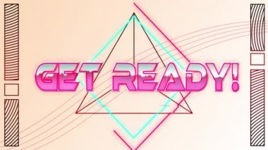Neon çizgilerinin üzerinde pembe metalik harflerle hazır metin animasyonu, soluk pembe üçgen. Video oyunu, eğlence ve dijital arayüz kavramı dijital olarak oluşturuldu.