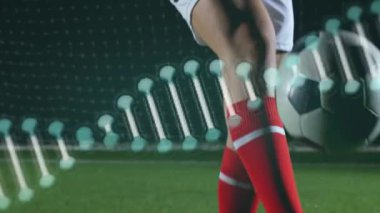 Stadyumdaki futbolcuların üzerinde DNA izleri var. spor ve yarışma konsepti dijital olarak oluşturulmuş görüntü.