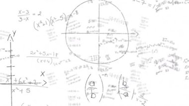 Beyaz zemin üzerinde matematiksel çizimler ve formüllerin animasyonu. eğitim ve öğrenme kavramı dijital olarak oluşturulmuş video.