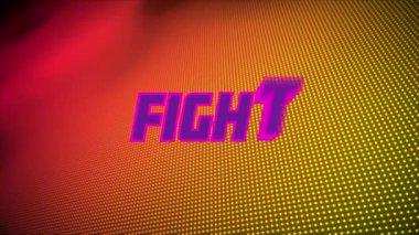 Kırmızı ve sarı arka planda dövüş metninin animasyonu. Video oyunu, eğlence ve dijital arayüz kavramı dijital olarak oluşturuldu.