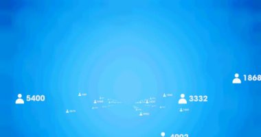 Mavi arka planda numaraları olan insanların canlandırılması. küresel sosyal medya ve iletişim konsepti dijital olarak oluşturulmuş video.