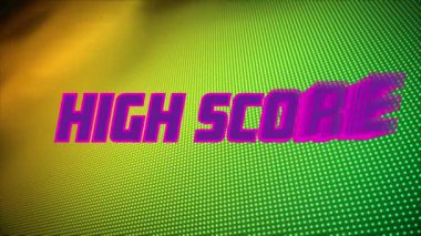 I yüksek skorlu mesajın animasyonu sarı ve yeşil arkaplan üzerinde. Video oyunu, eğlence ve dijital arayüz kavramı dijital olarak oluşturuldu.