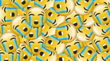 Birden fazla ağlayan yüz emojisinin dijital animasyonu siyah arka plana düşüyor. ifade ve iletişim kavramı