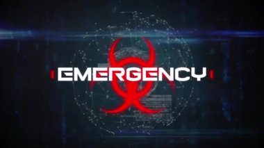 Veri işleme ve küresel üzerinde covid 19 uyarı metni animasyonu. küresel covid 19 salgın konsepti dijital olarak oluşturulmuş video.